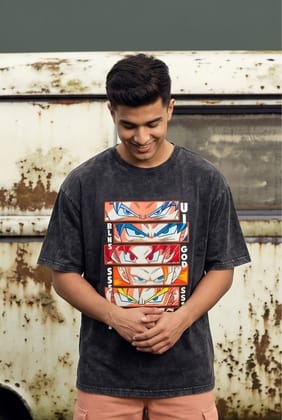 Hue Nox Men's Charcoal Big Anime Eyes Graphic Oversized T-Shirt