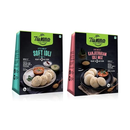 Trumillets Ready to Cook Kanjeevaram Idli Mix 250g Each (Pack of 2) and Soft Idli 250g Each (Pack of 2)