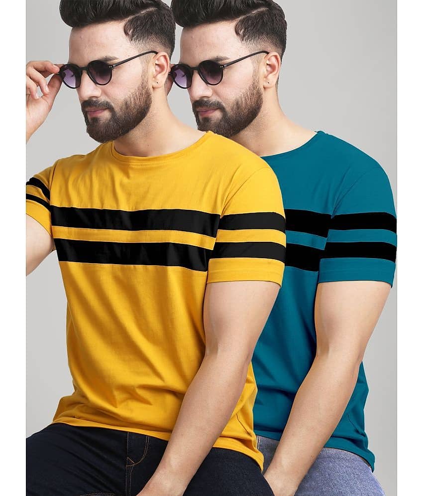 AUSK Pack of 2 Cotton Blend Regular Fit Men's T-Shirt ( Black )