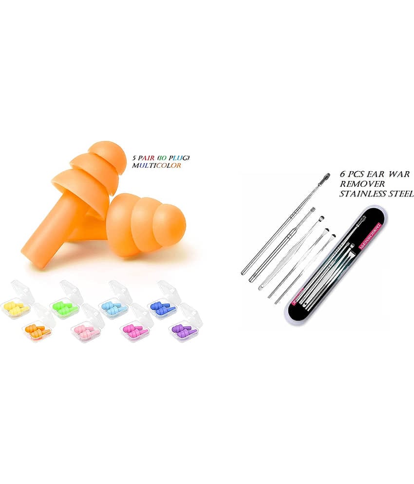 Rtb Combo of 5 Pair Ear Bud Noise Reduction & Ear Wax Remover Tool Stainless Steel Pack of 6