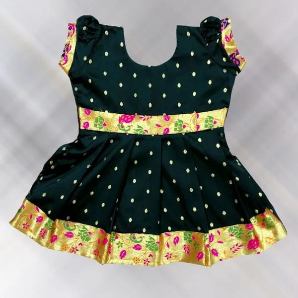 Mom And Me Black Silk Frock (0-3 Months) | Premium Brokat Detail | Festive Wear