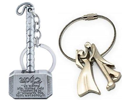 KD COLLECTIONS Thor Hammer Metal Keychain & Dancing Wired Couple Metal Keychain Combo – Silver Grey Color – Pack of 2 Keychains KD COLLECTIONS Thor Hammer Metal Keychain & Dancing Wired Couple Metal Keychain Combo – Silver Grey Color – Pack of 2 Keychains