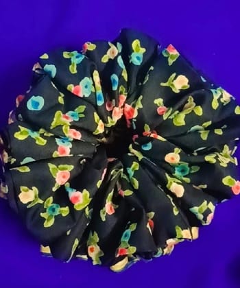 Black Blue Pink Printed Festive Hair Scrunchies Women Kids