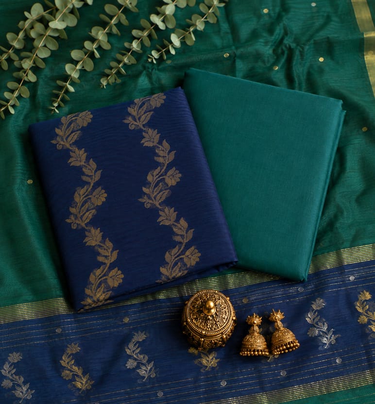 Handloom Chanderi Unstitched 3-Piece Cotton Silk Suit Set