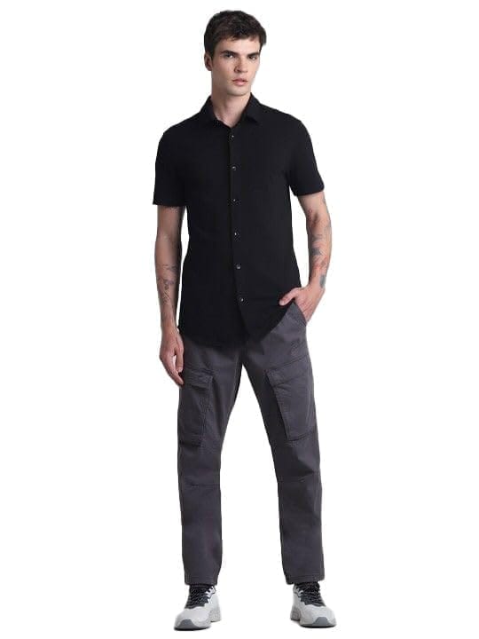 Men's Cotton Blend Solid Half-Sleeve Regular Shirt (Black, 2XL)-PID56276