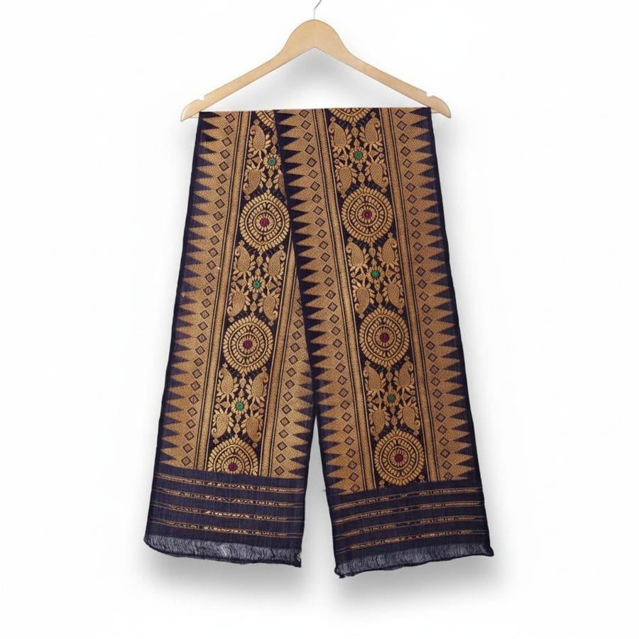 Traditional Woven Dupatta with Gold Motifs
