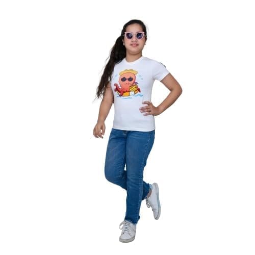 KUCHU On Octopus (8–9 Years) | Graphic T-Shirt | Regular Fit | Breathable Fabric | Summer Wear White
