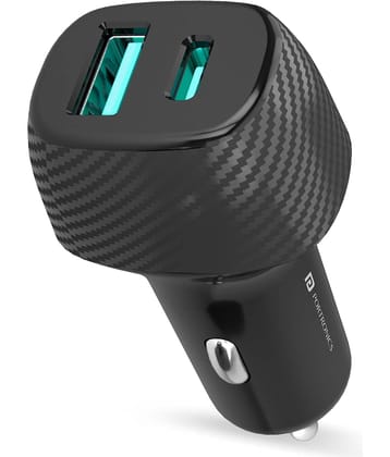 Portronics Car Power 6 36W Fast Car Charging Adapter with Dual Output Ports(PD Type C+ Mach USB-A) Compatible with iPhones, Android Smartphones, Tablets & More with cable(Black)