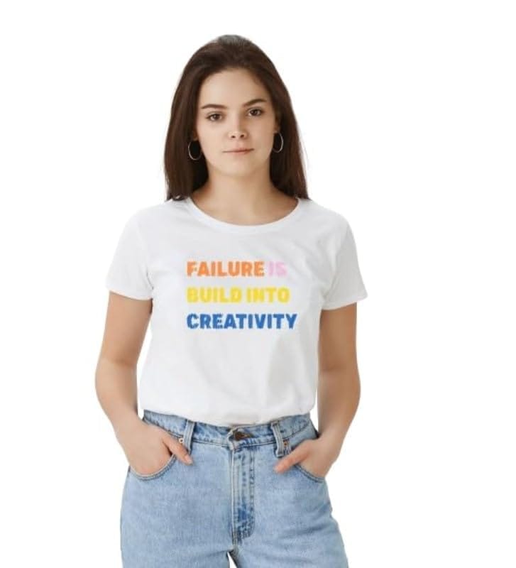 Women's Polyester Solid Printed Round Neck Half Sleeve T-Shirt (White, L)-PID55660