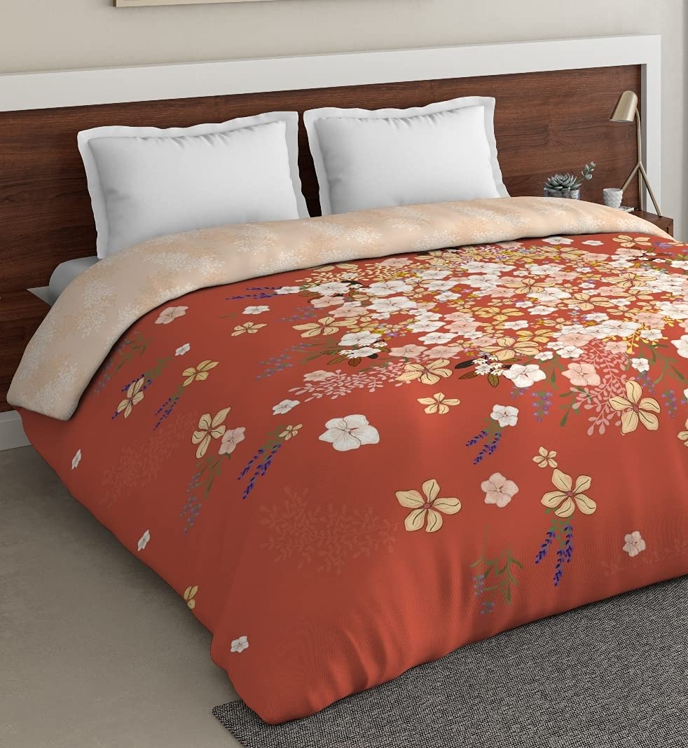DDECOR - Zeta Collection 100% Cotton Floral Pattern 136TC King Quilt |229 CM X 274 CM| - Red