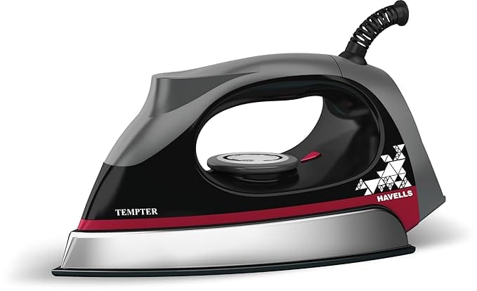 Havells Abs Tempter 1000 Watts Dry Iron Press With Greblon E2 Grade Non-Stick Coated Sole Plate Aerodynamic Design With Shock Proof Front 2 Year Warranty