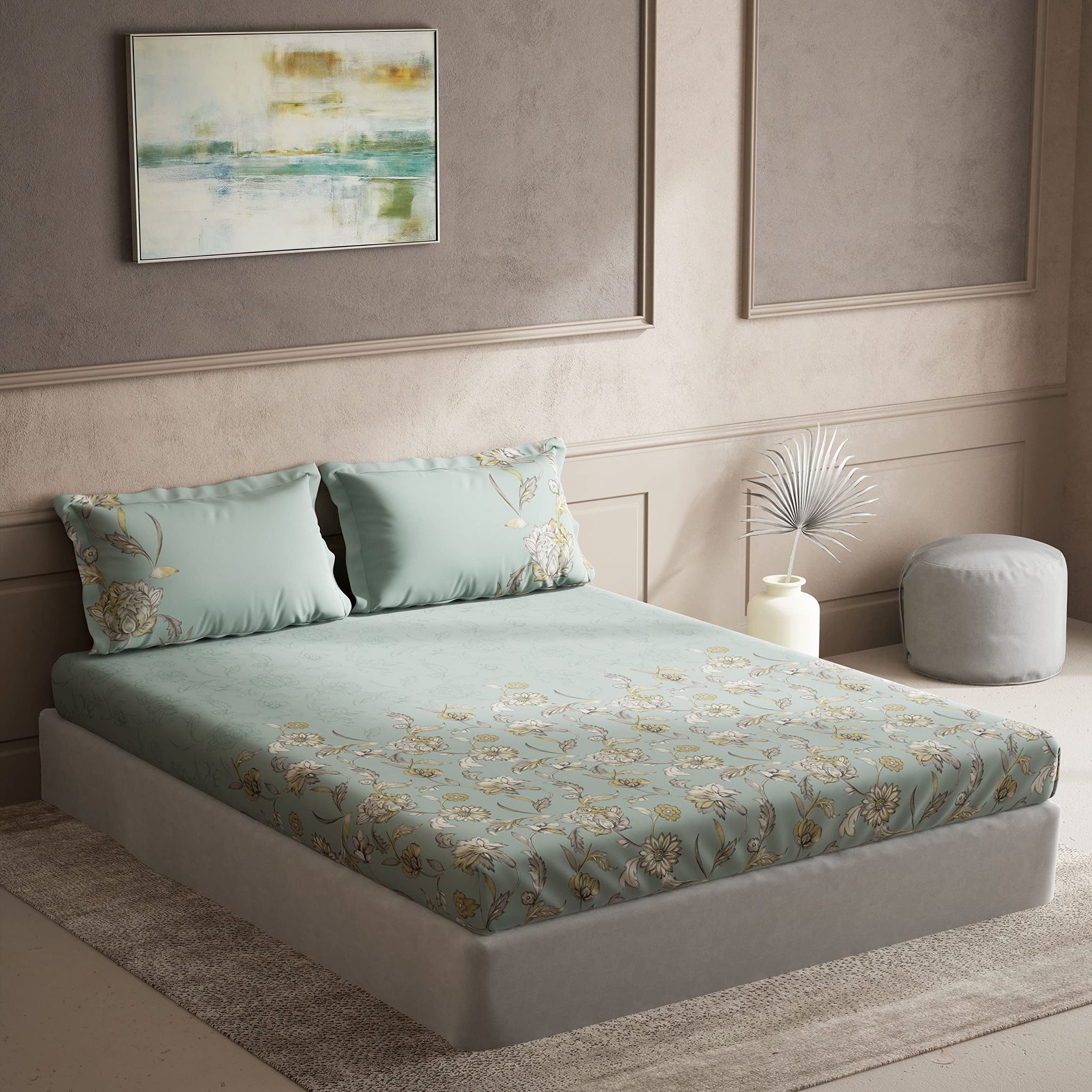 DDECOR - Maxima Collection 100% Cotton Floral Pattern 136TC Super King |274 CM X 274 CM| with 2 Pillow Covers - Green