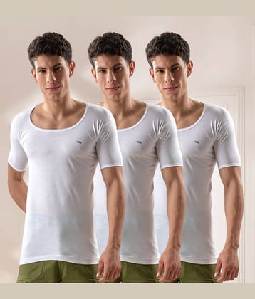 lux venus Pack of 3 Cotton Half Sleeve vest For Men ( White )