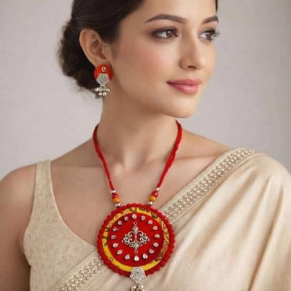 Handmade Red Fabric Jewelry Set Lightweight Casual