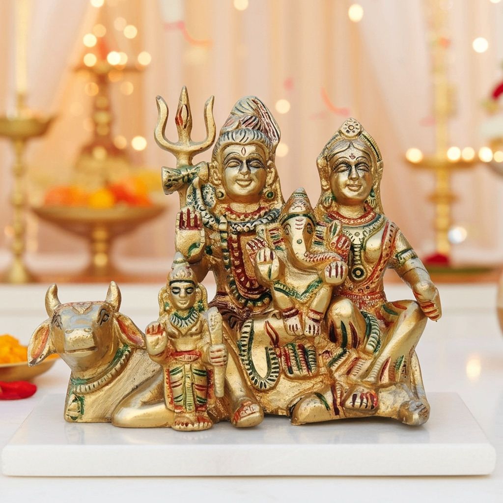 Brass Shiv Parivar Statue - Religious Home Decor, Height : 4.5 Inch (BSMAS736 A)