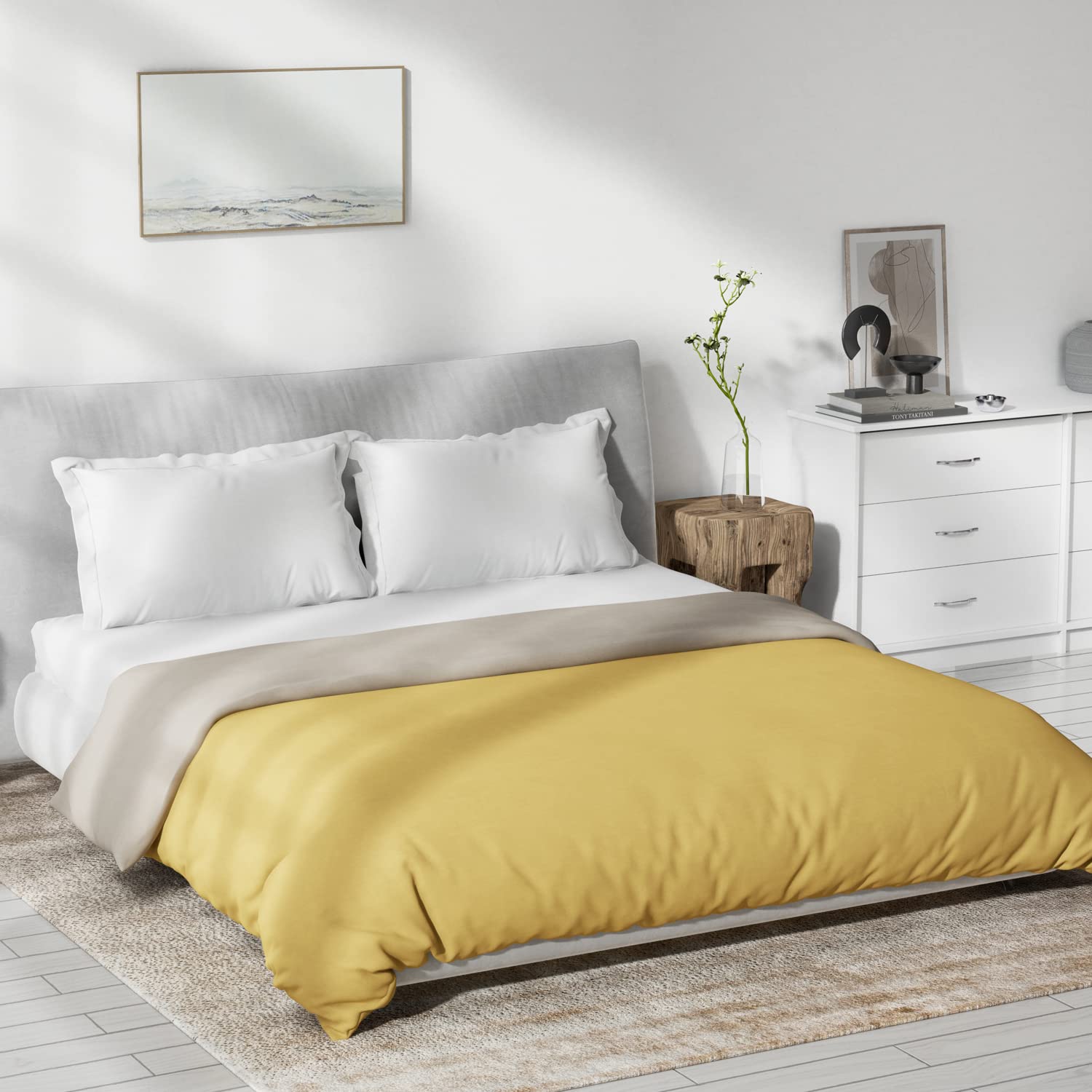 DDECOR - Creme Collection 100% Cotton Plains And Textures Pattern MPOL King Quilt |229 CM X 274 CM| - Yellow
