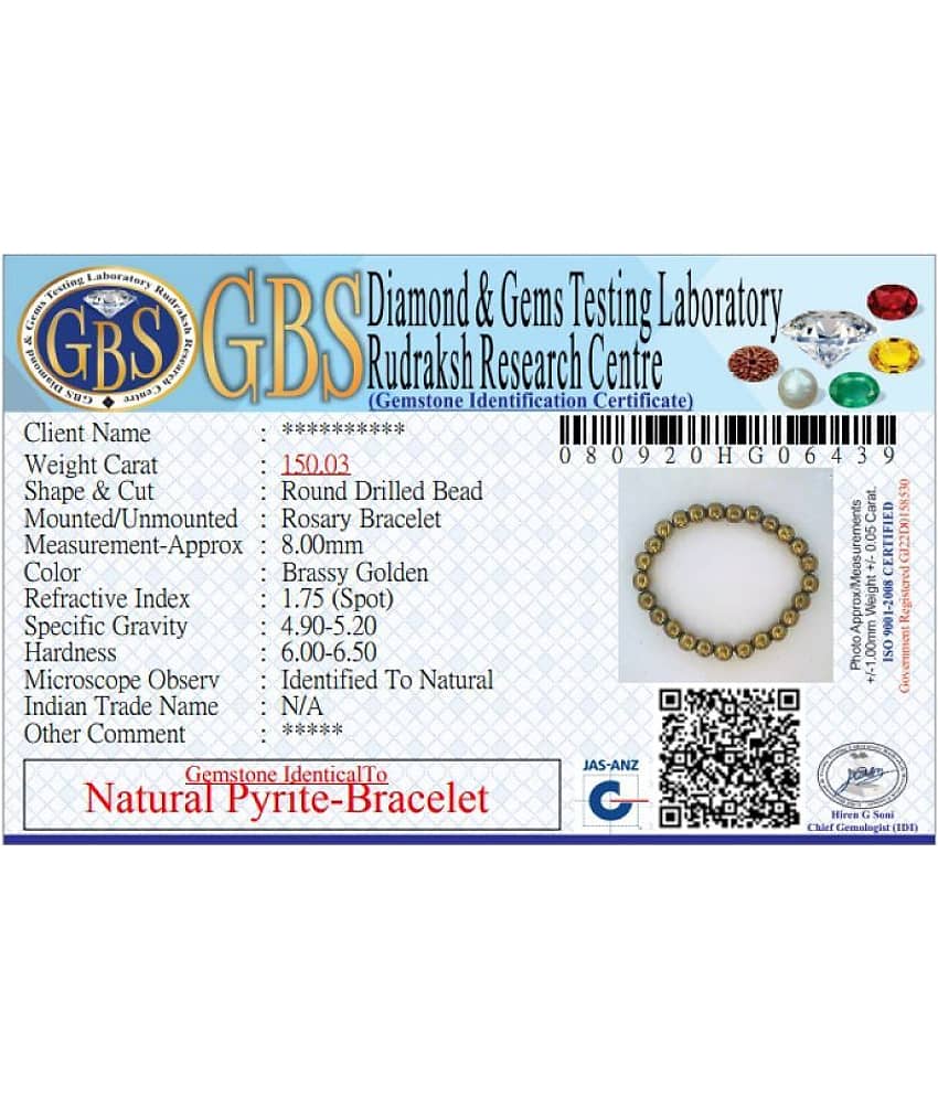 KESAR ZEMS Natural Pyrite Stone Stretchable Bracelet With Certificate For Unisex  (10 x 2 x 1 CM)