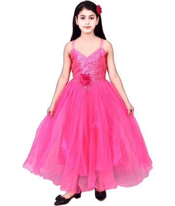Cherry Tree Net Fit And Flare Dress For Girls ( Pack of 1 , Pink )
