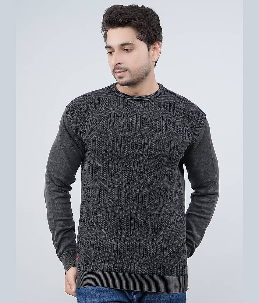 FEVERFEW Cotton Blend Round Neck Men's Full Sleeves Pullover Sweater - Navy Blue ( Pack of 1 )