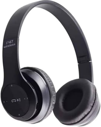 P47 Wireless Bluetooth Headphones, Deep Bass, Foldable Design, Built-in Mic, All-Day Comfort and Noise Isolation Color - Black P47 Wireless Bluetooth Headphones, Deep Bass, Foldable Design, Built-in Mic, All-Day Comfort and Noise Isolation Color - Black