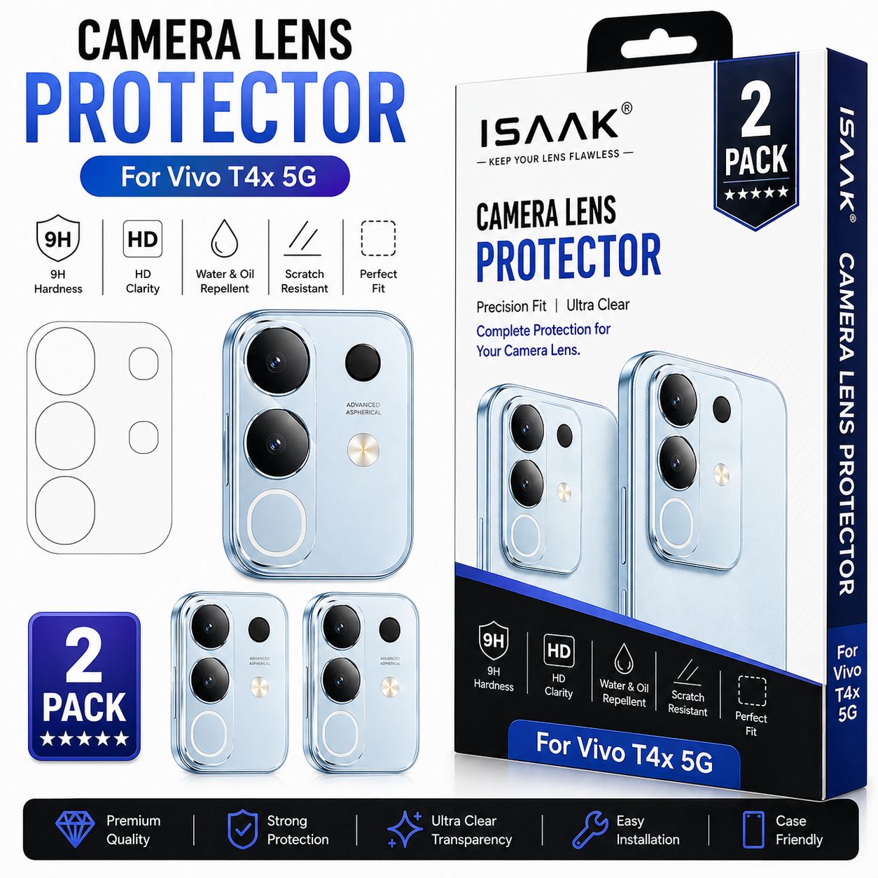 ISAAK Back Camera Lens Protector compatible for Vivo T4x 5G (Pack of 2)