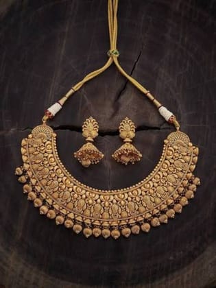 Traditional Antique Gold-Toned Necklace and Jhumka Earring Set