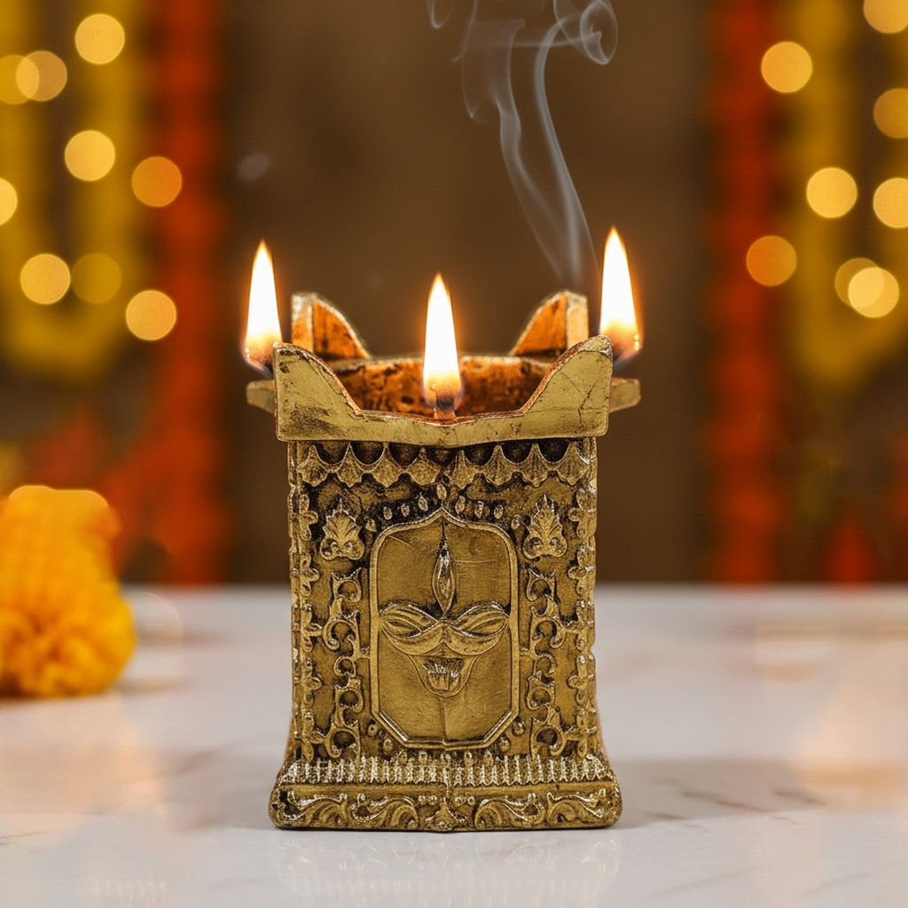 Brass Decorative Deepak Idol | Temple Lighting Decor, Height : 2 Inch (BSMAS1859 C)