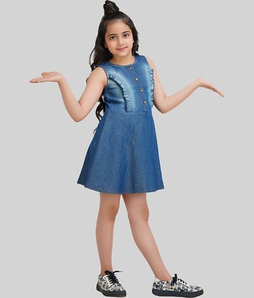 Being Naughty Denim A-line Dress For Girls ( Pack of 1 , Blue )