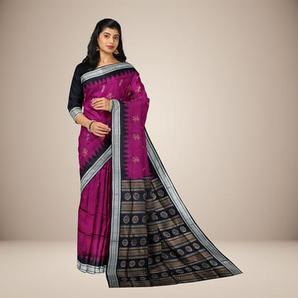 Doll Design With Floral Motif Bomkai Silk Saree Doll Design With Floral Motif Bomkai Silk Saree