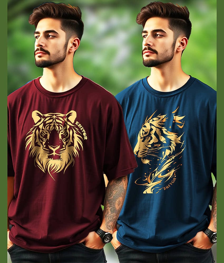 AUSK Men Cotton Blend Oversized Fit Printed T-Shirt ( Maroon )