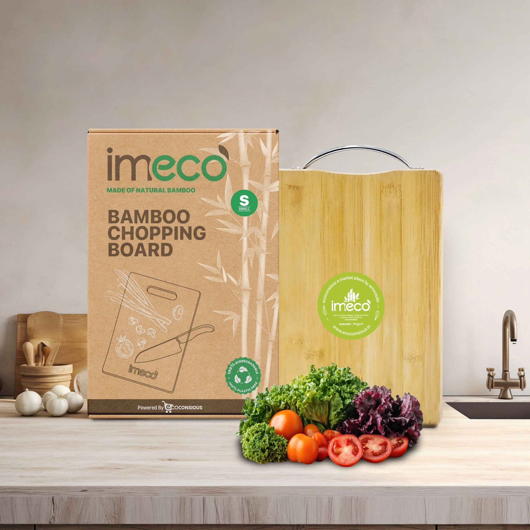 IMECO Dual Sided Bamboo Chopping Board (Small, Natural) | Eco-Friendly Kitchen Tool | Daily Meal Prep
