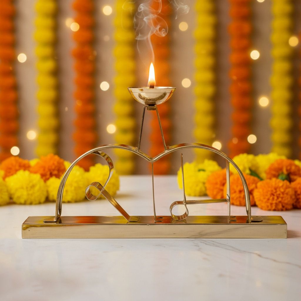 Brass Ram Deepak Diya � Lord Ram Brass Oil Lamp Table Pooja Decor, Height : 7 Inch (FMAS790 C)