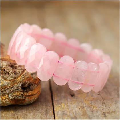 Sahaj Hast Rose Quartz Oval Diamond-Cut Pink Bracelet (Size - 6.5")