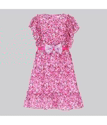 Cutecumber Georgette Fit And Flare Dress For Girls ( Pack of 1 , Pink )