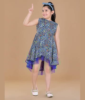 StyleStone Crepe Fit And Flare Dress For Girls ( Pack of 1 , Navy Blue )