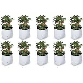 GML Grow Green LDPE Poly Grow Bags with Flower Plant (White, 20x20x35 cm) - Pack of 10.