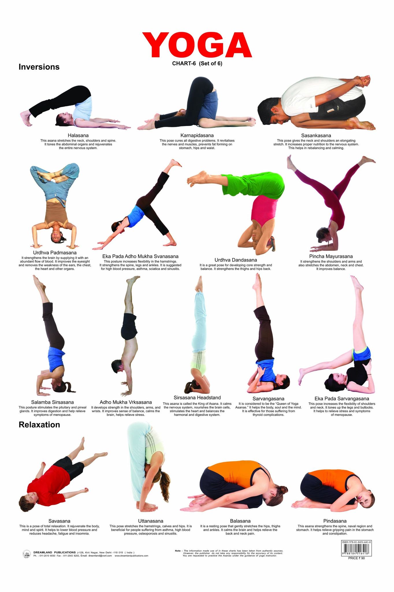 Yoga Chart - 6 Wall Chart - Both Side Hard Laminated (Size 48 x 73 cm) [Poster] Dreamland Publications