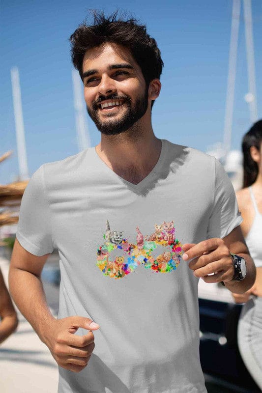 V Neck T-Shirt (Men) - Infinity Cat Love (5 Colours)