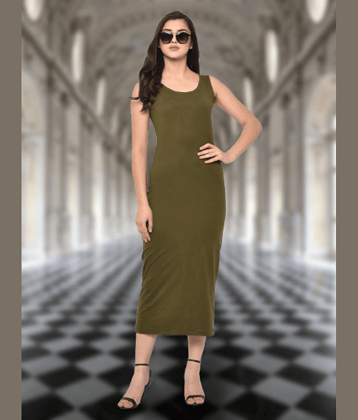 Rigo Women Cotton Solid Bodycon Dress ( Brown )