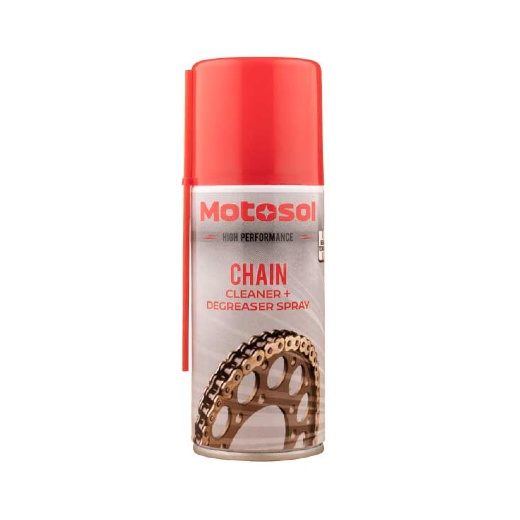 Motosol Chain Cleaner and Degreaser Spray - 100ml | Powerful Cleaning for Brake Fluid, Oil Residues, Resin Crusts & Adhesives | O/X/Z Ring Compatible | Enhances Wear Protection