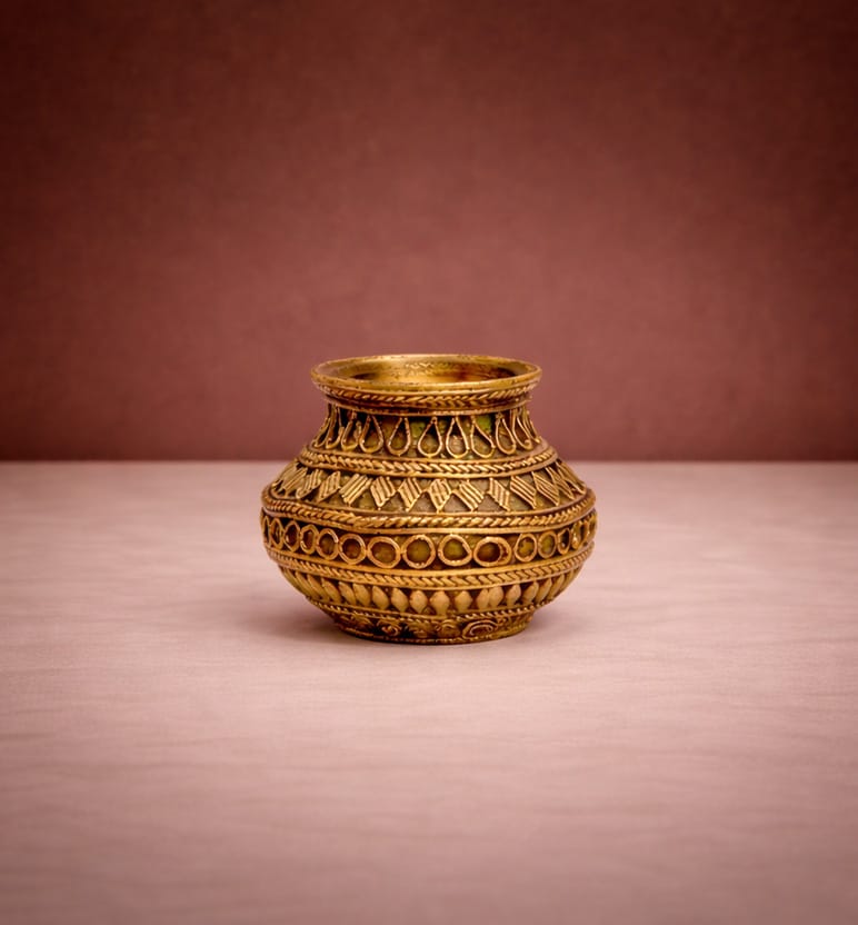 Handcrafted Brass Decorative Kalash Pot – Tribal Bhareva Craft