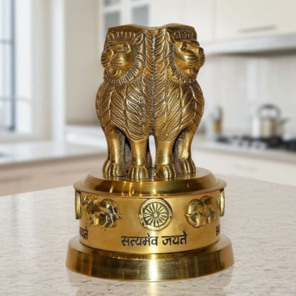 Brass Ashok Lath Decorative Pillar � Perfect for Reception & Office Table, Height : 4 Inch (FMAS670 D)