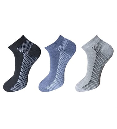 3-Pair Set Unisex Casual Cotton Printed Ankle Length Socks (Multicolor)