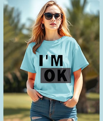 AOOSH Women Cotton Blend Printed Oversized Fit Round Neck T-Shirt ( Light Blue )