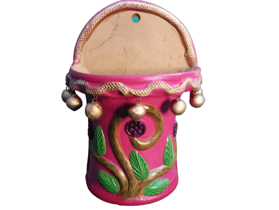 Wall Hanging Terracotta Painted Pot for Home and garden decoration 450 Gms (6 Inch)