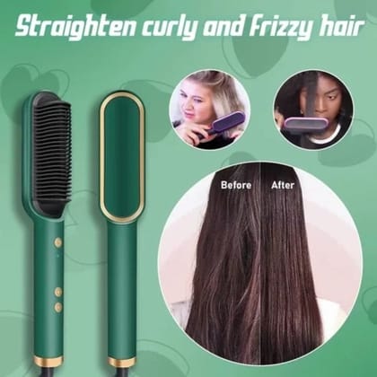 2 in 1 Ceramic Hair Straightener Brush for Women, Fast Straightening Comb Electric Hot with 30s Heating, Ionic Care, 5 Heat Settings, No Damage ( Multicolour ) ( 1 Pcs )