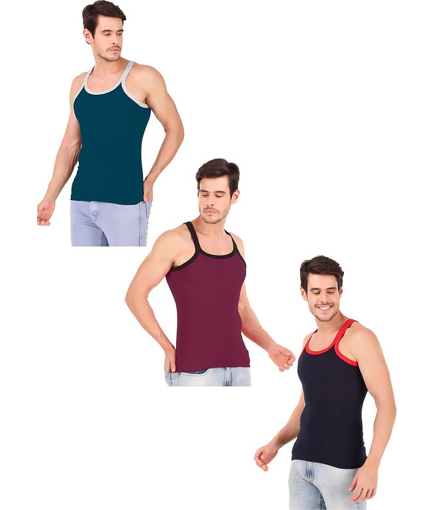 Hap Kings Pack of 3 Cotton Sleeveless vest For Men ( Multi )