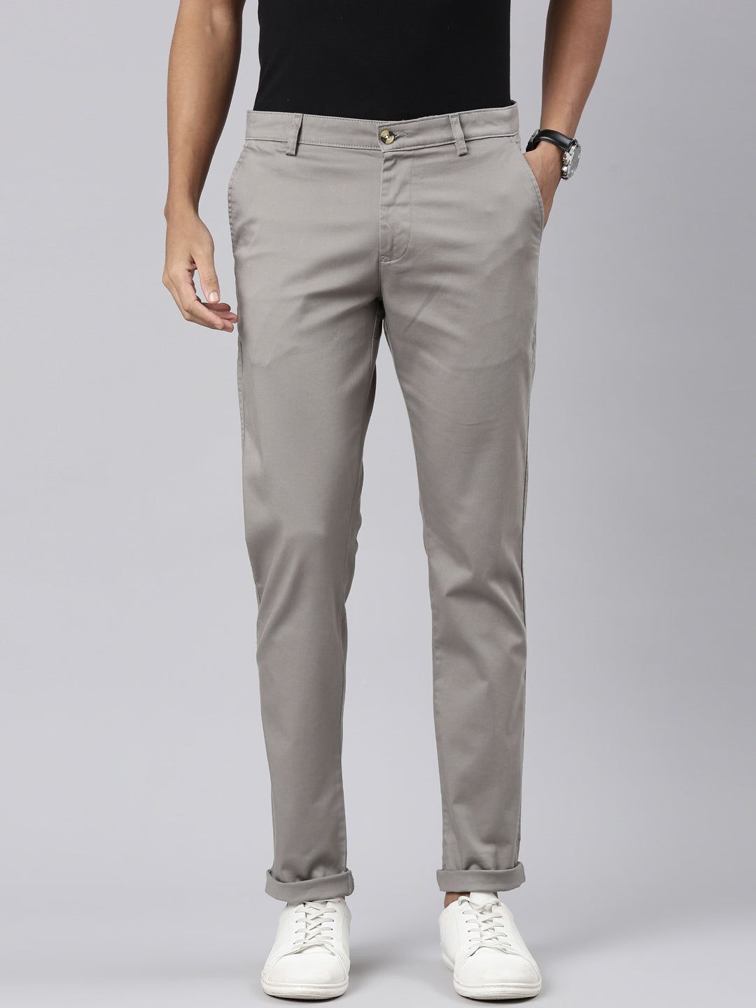 Classic Polo Men's Grey Cotton Lycra Slim Fit Trousers | TRS-MELLOW-GRY MF LY