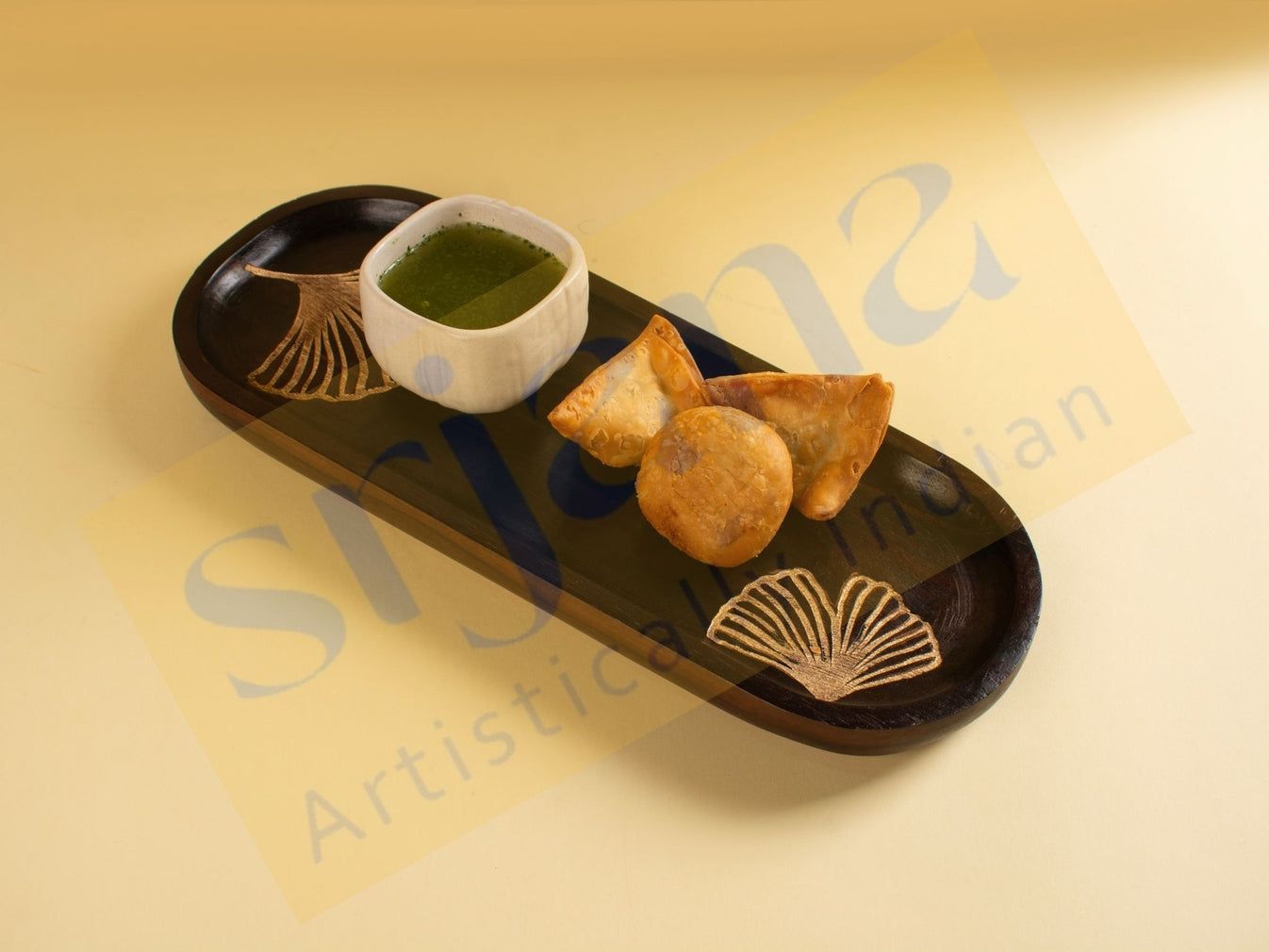 Srjana Wooden Snack Tray With Laser Cut Flower 1pc
