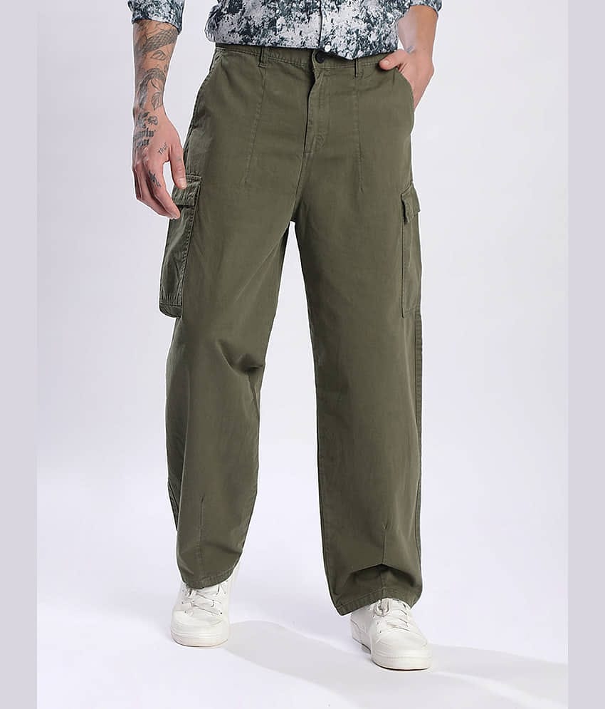 Bene Kleed Loose Flat Men's Cargos - Olive Green ( Pack of 1 )